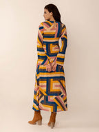 Contrast Round Neck Flare Sleeve Midi Dress - Delanoir
