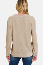 Zenana Chenille Waffle Round Neck Sweater - Delanoir