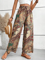 Printed Wide Leg Pants - Delanoir