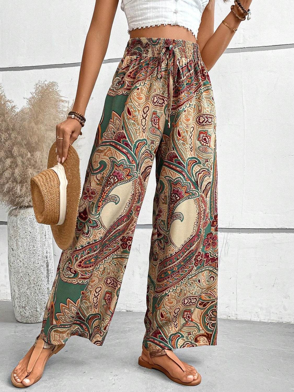 Printed Wide Leg Pants - Delanoir