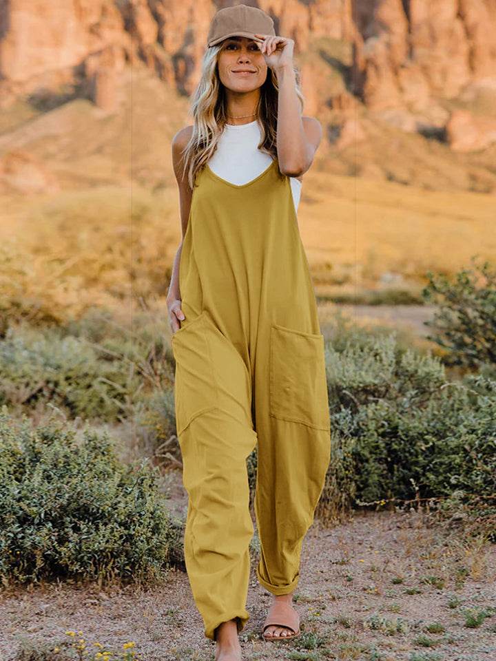 Double Take Full Size Sleeveless V-Neck Pocketed Jumpsuit - Delanoir