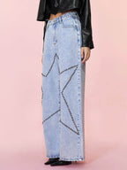 Studded Star Straight Jeans with Pockets - Delanoir