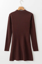 Slit Mock Neck Long Sleeve Wrap Sweater Dress - Delanoir