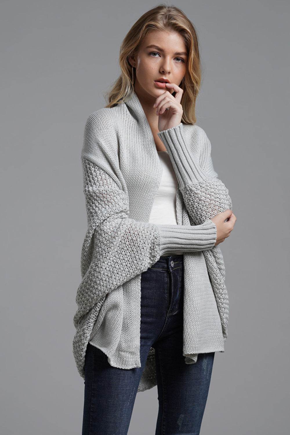 Open Front Batwing Sleeve Cardigan - Delanoir