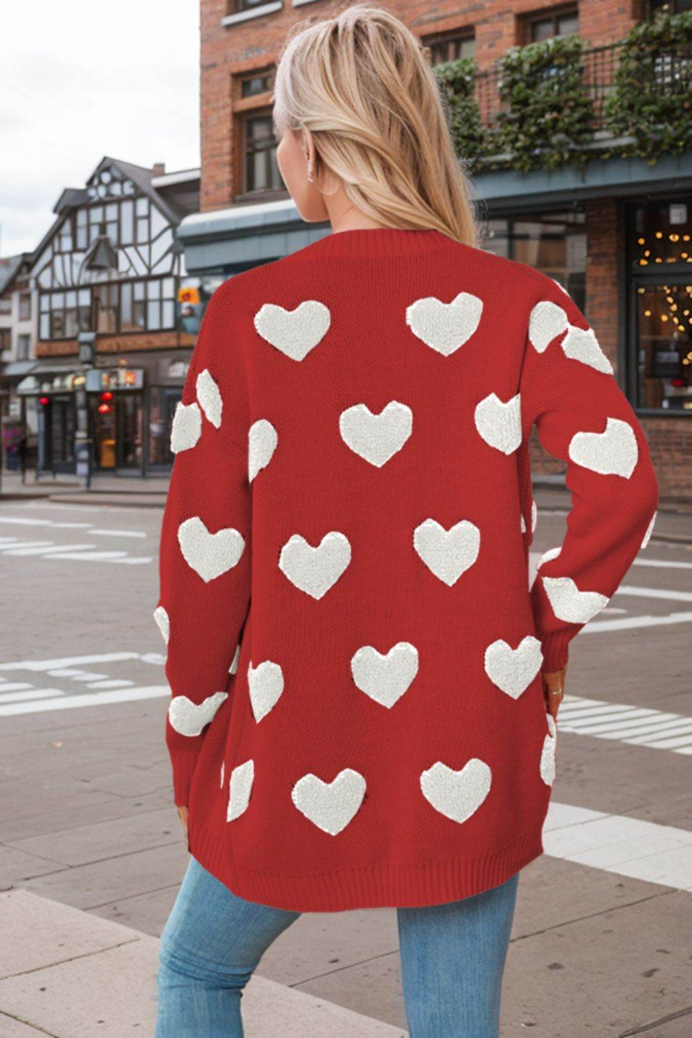Heart Button Down Long Sleeve Cardigan - Delanoir