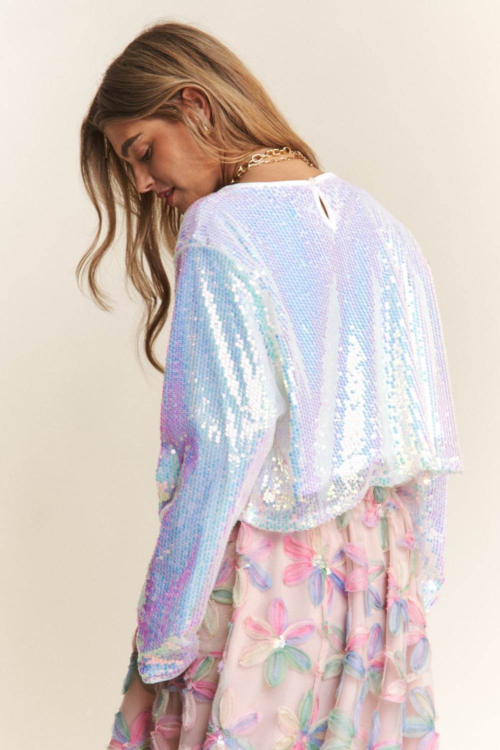 J.NNA Sequin Long Sleeve Crop T-Shirt - Delanoir