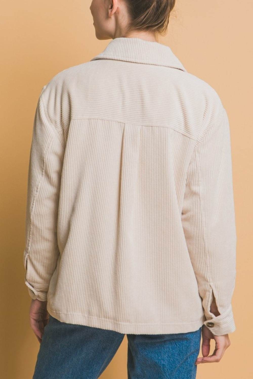 Love Tree Corduroy Button Up Jacket with Sherpa Inside - Delanoir