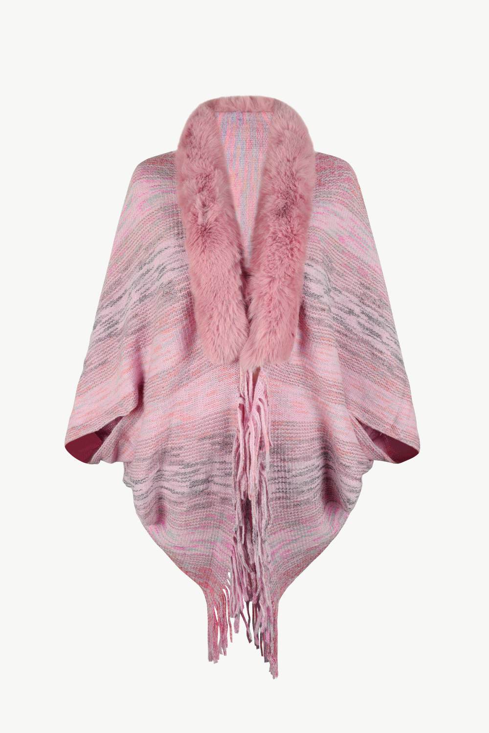 Open Front Fringe Hem Poncho - Delanoir