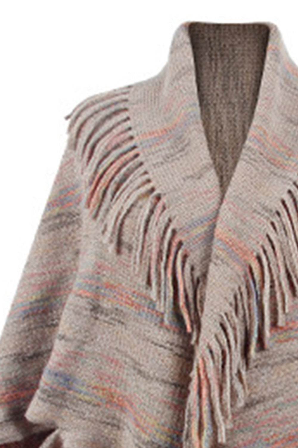 Fringe Detail Printed Poncho - Delanoir