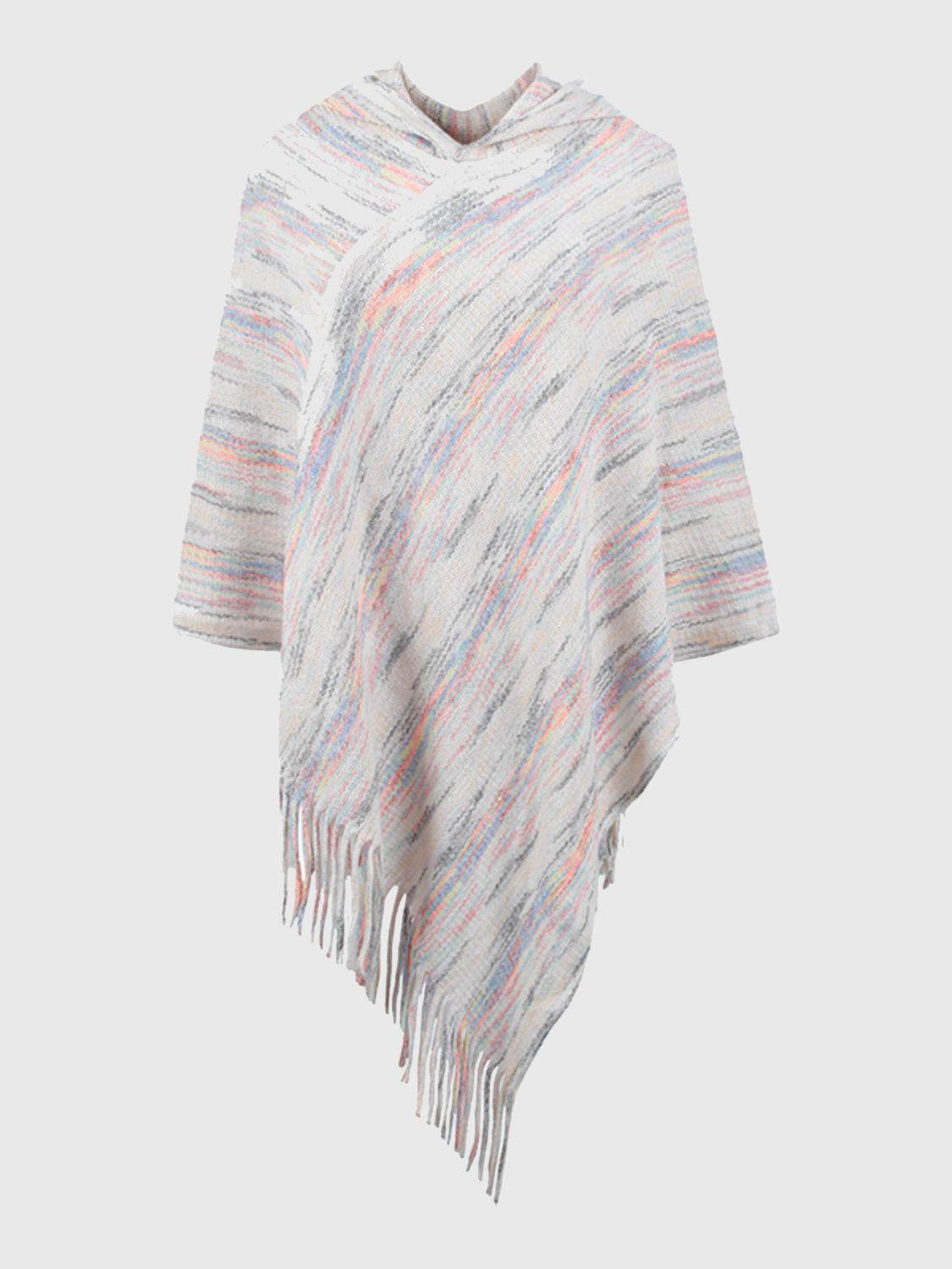 Fringe Hem Hooded Poncho - Delanoir