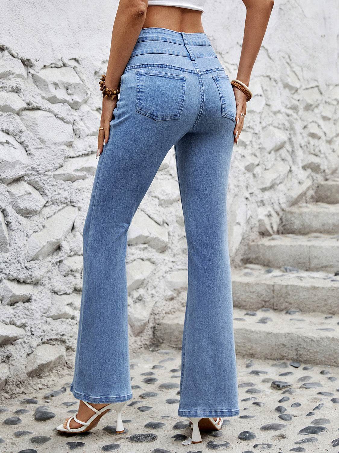 High Waist Flare Jeans with Pockets - Delanoir