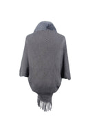 Open Front Fringe Hem Poncho - Delanoir