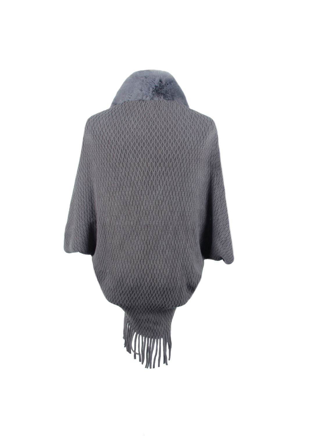 Open Front Fringe Hem Poncho - Delanoir
