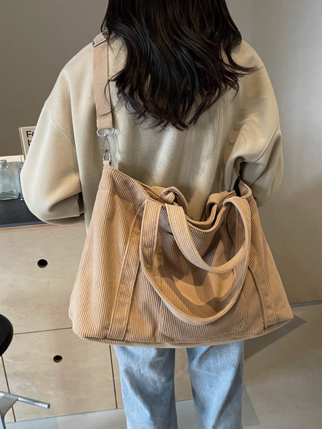 Corduroy Solid Large Tote Bag - Delanoir
