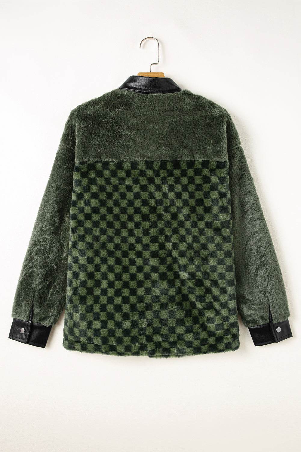 Pocketed Checkered Collared Neck Snap Down Jacket - Delanoir