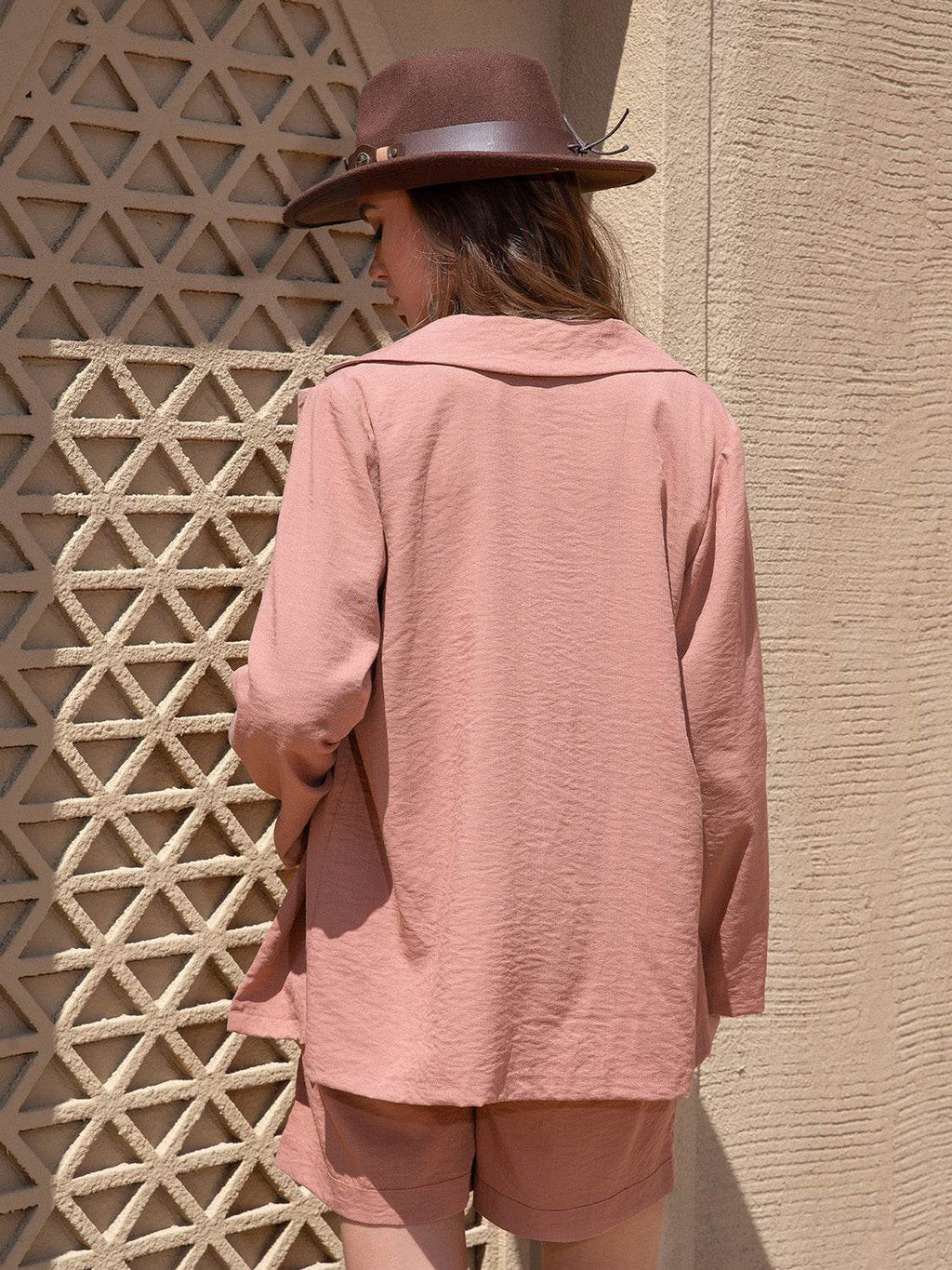 Lace Detail Collared Neck Long Sleeve Top and Shorts Set - Delanoir