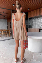 Full Size Scoop Neck Tie Shoulder Romper - Delanoir