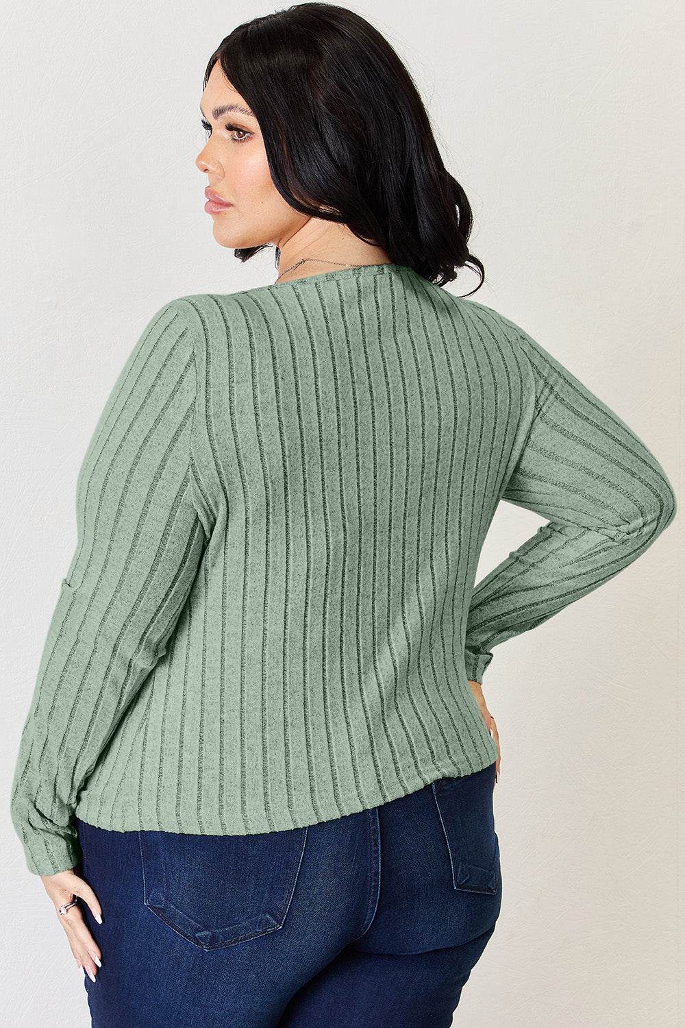 Basic Bae Full Size Ribbed Long Sleeve T-Shirt - Delanoir