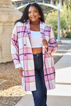 Double Take Full Size Plaid Button Up Lapel Collar Coat - Delanoir
