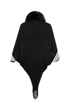 Striped Fringe Detail Long Sleeve Poncho - Delanoir