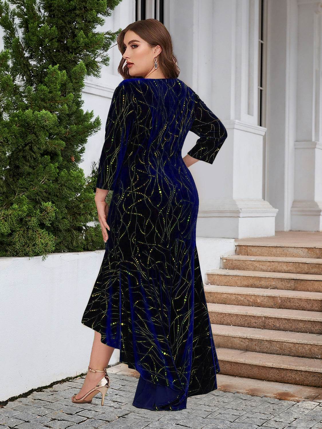 Plus Size Ruffle Hem High-Low Dress - Delanoir