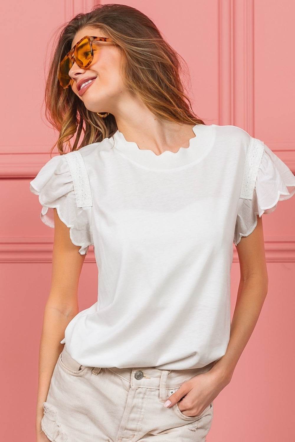 BiBi Scallop Edged Lace Trim Top - Delanoir