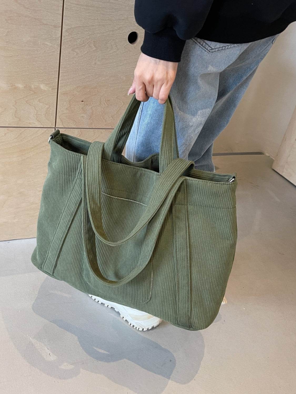 Corduroy Solid Large Tote Bag - Delanoir