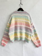 Striped Round Neck Long Sleeve Sweater - Delanoir