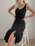 Perfee Slit Wide Strap Dress and Detachable Long Sleeves Set - Delanoir