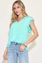 Basic Bae Full Size Bamboo Notched Ruffled Short Sleeve T-Shirt - Delanoir