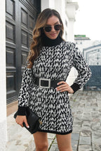 Heathered Turtleneck Mini Sweater Dress - Delanoir