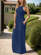 Full Size Grecian Neck Dress with Pockets - Delanoir