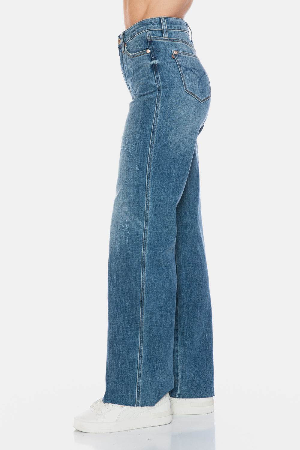 Judy Blue Full Size Tummy Control Cut Raw Hem Straight Jeans - Delanoir