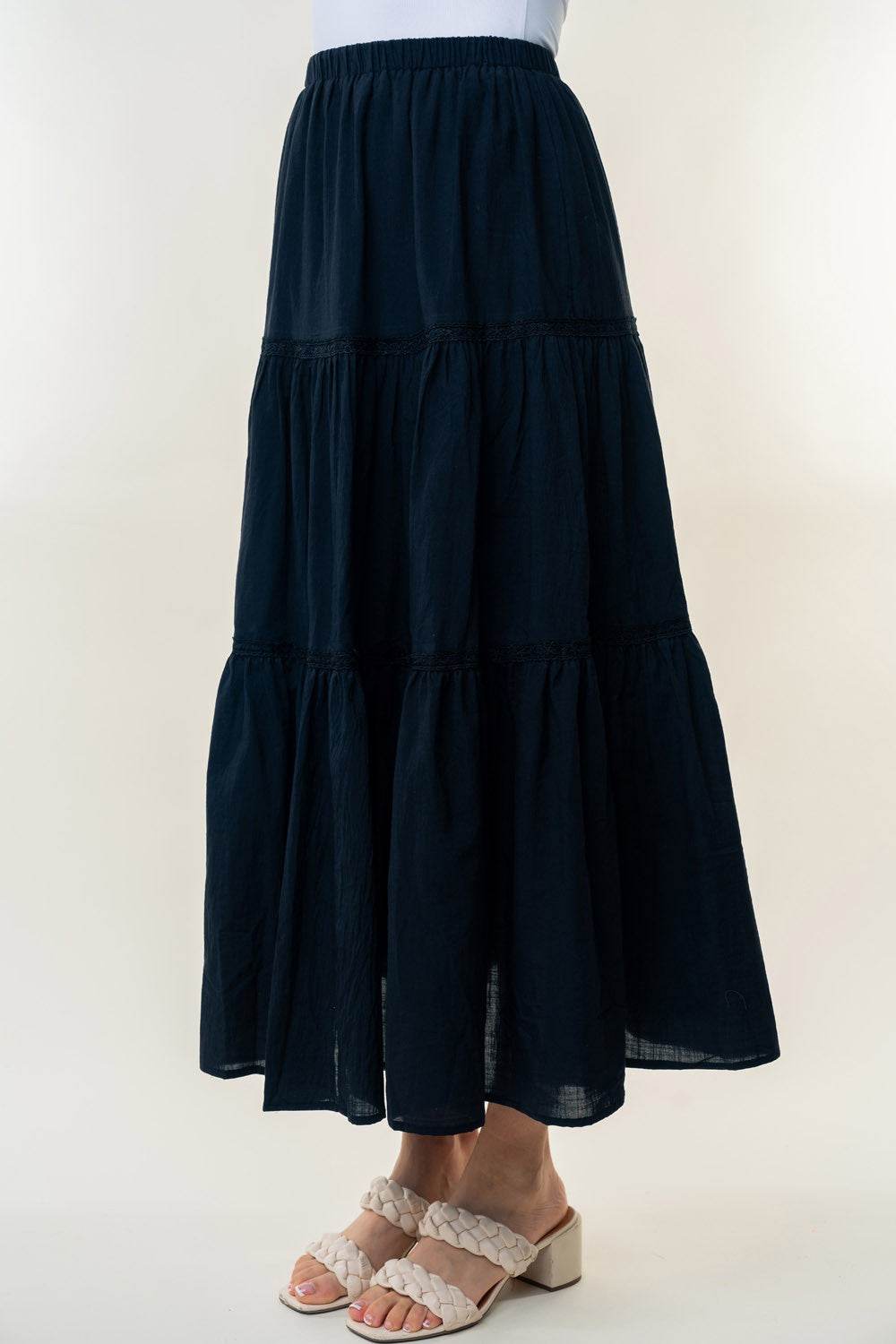 White Birch High Waisted Tiered Maxi Skirt - Delanoir