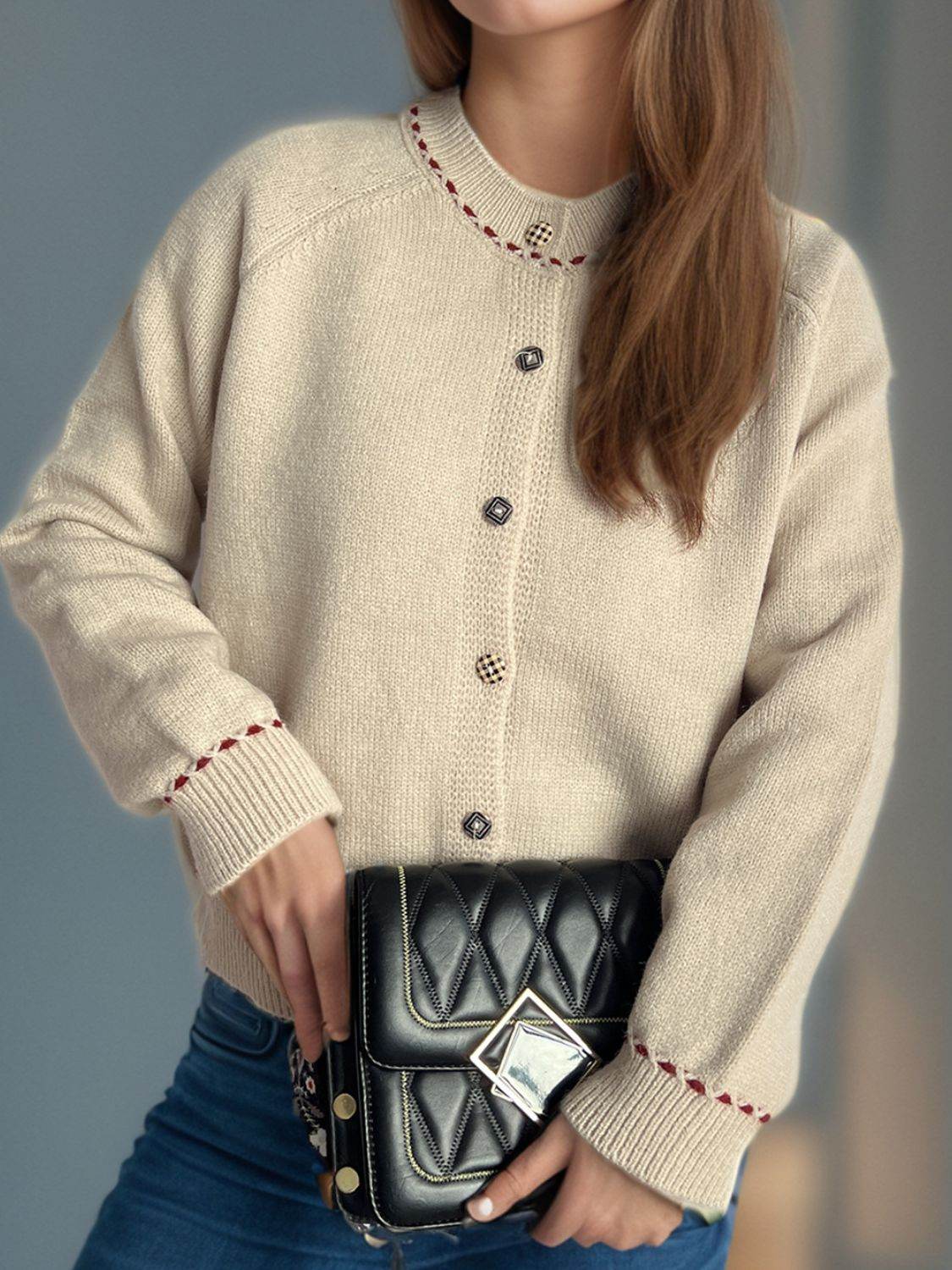 Button Down Long Sleeve Cardigan - Delanoir
