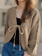 Tied Dropped Shoulder Long Sleeve Cardigan - Delanoir