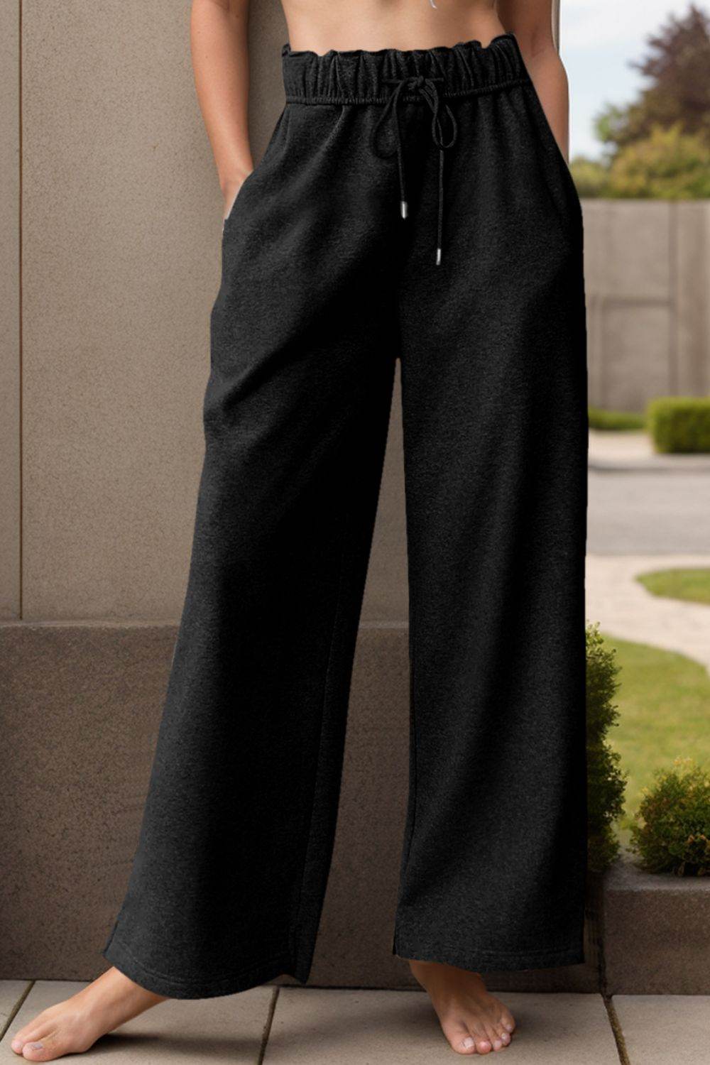 Drawstring Wide Leg Active Pants - Delanoir
