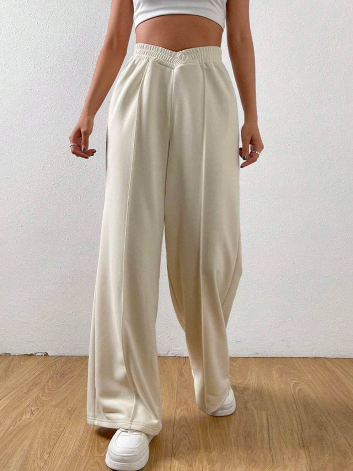 Elastic Waist Wide Leg Pants - Delanoir