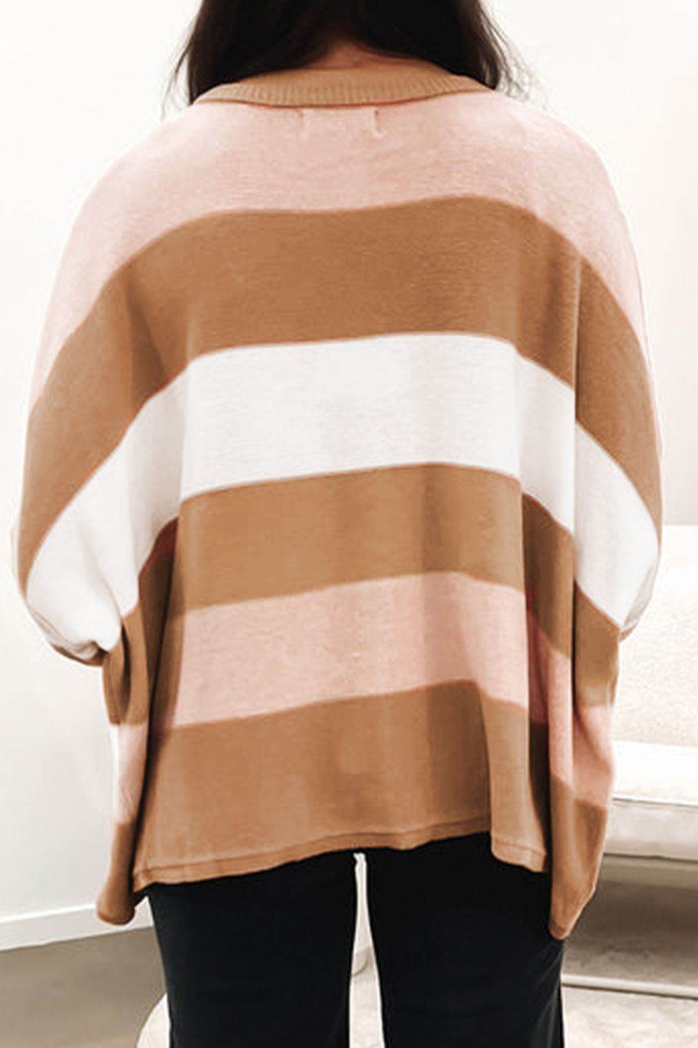 Striped Round Neck Long Sleeve Sweater - Delanoir