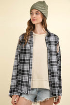 VERY J Contrast Plaid Raw Detail Shirt - Delanoir