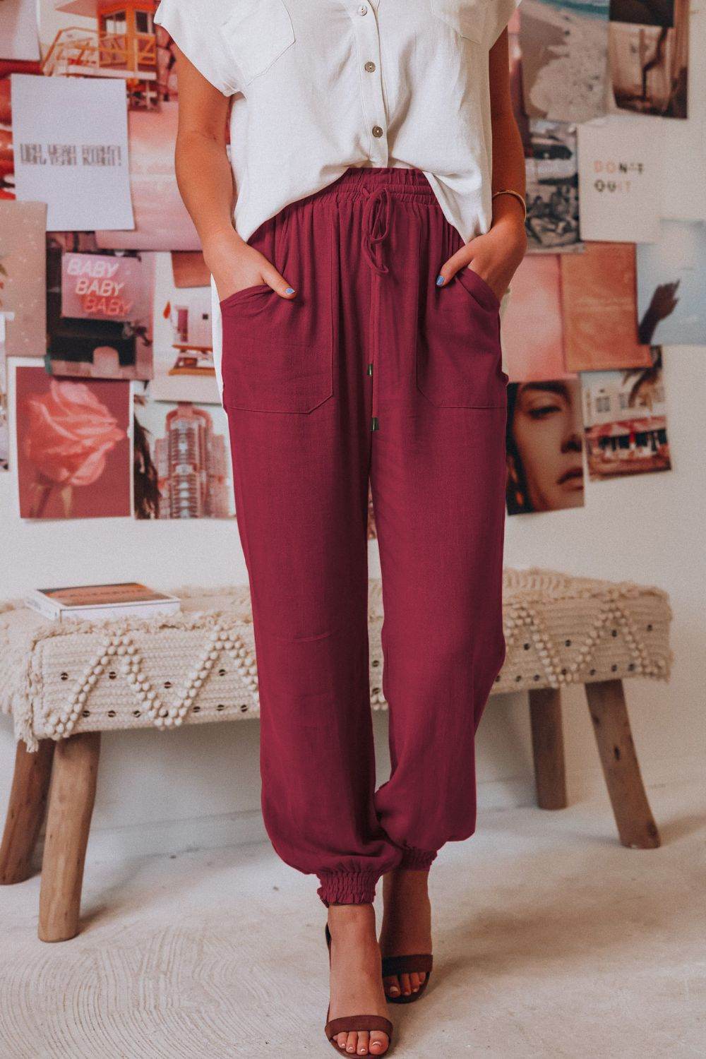 Tied Long Joggers with Pockets - Delanoir