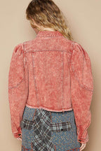 POL Raw Hem Button Up Cropped Denim Jacket - Delanoir