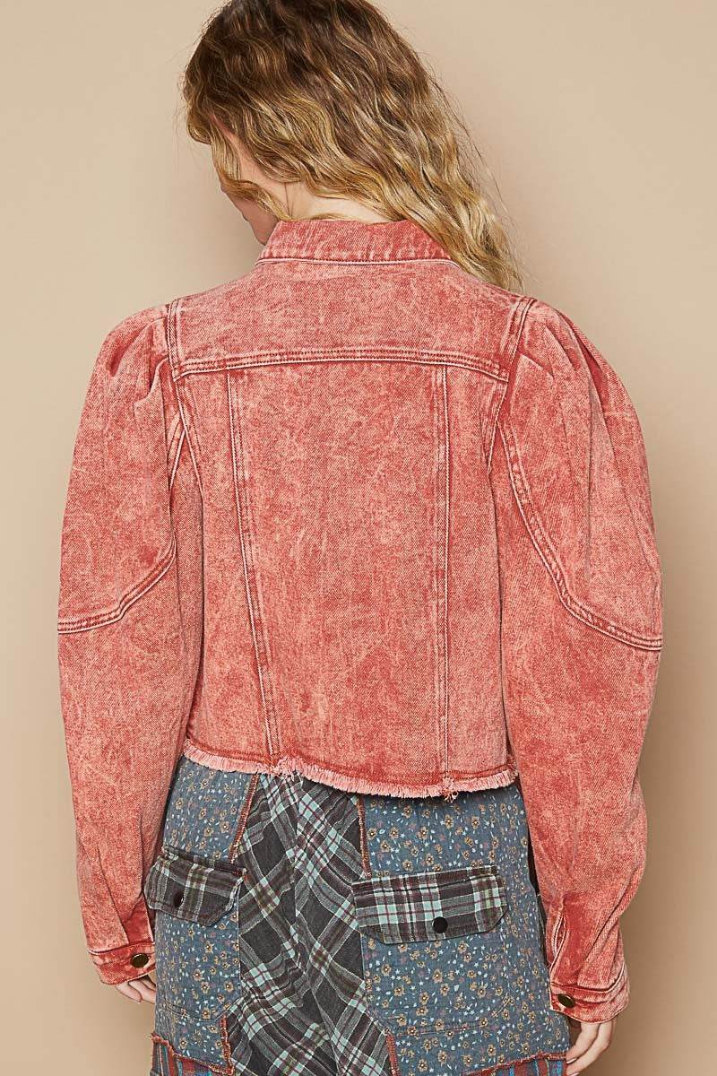 POL Raw Hem Button Up Cropped Denim Jacket - Delanoir