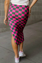 Split Checkered Midi Skirt - Delanoir