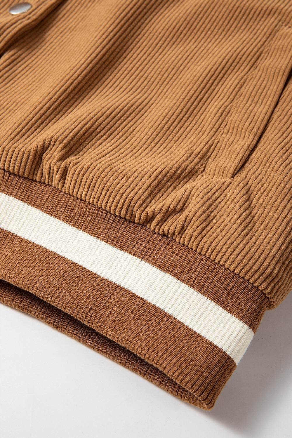 Contrast Baseball Collar Snap Down Long Sleeve Jacket - Delanoir