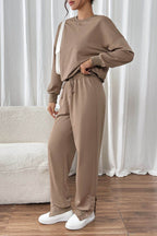 Perfee Round Neck Long Sleeve Top and Pants Set - Delanoir