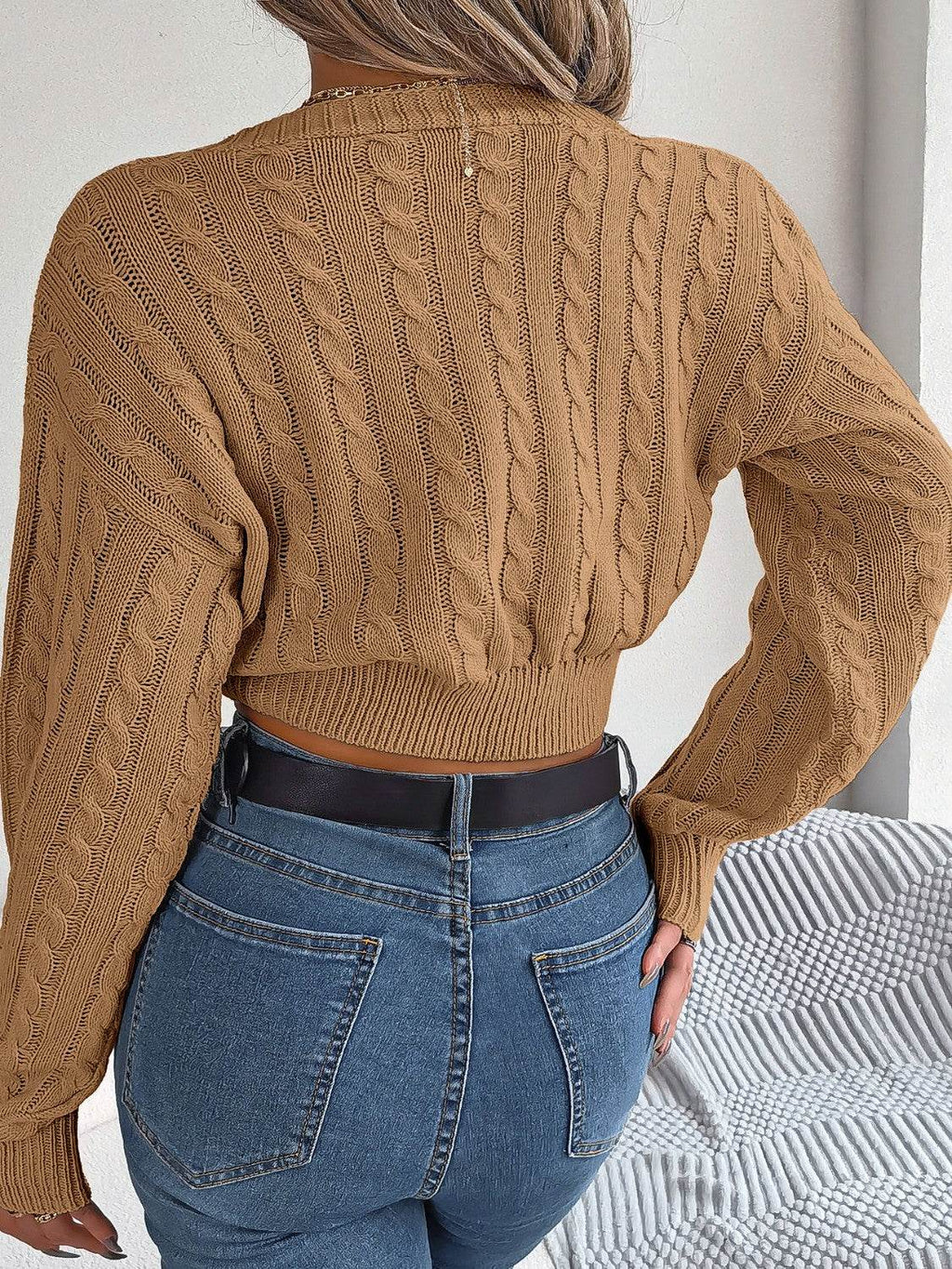 Twisted Cable-Knit V-Neck Sweater - Delanoir