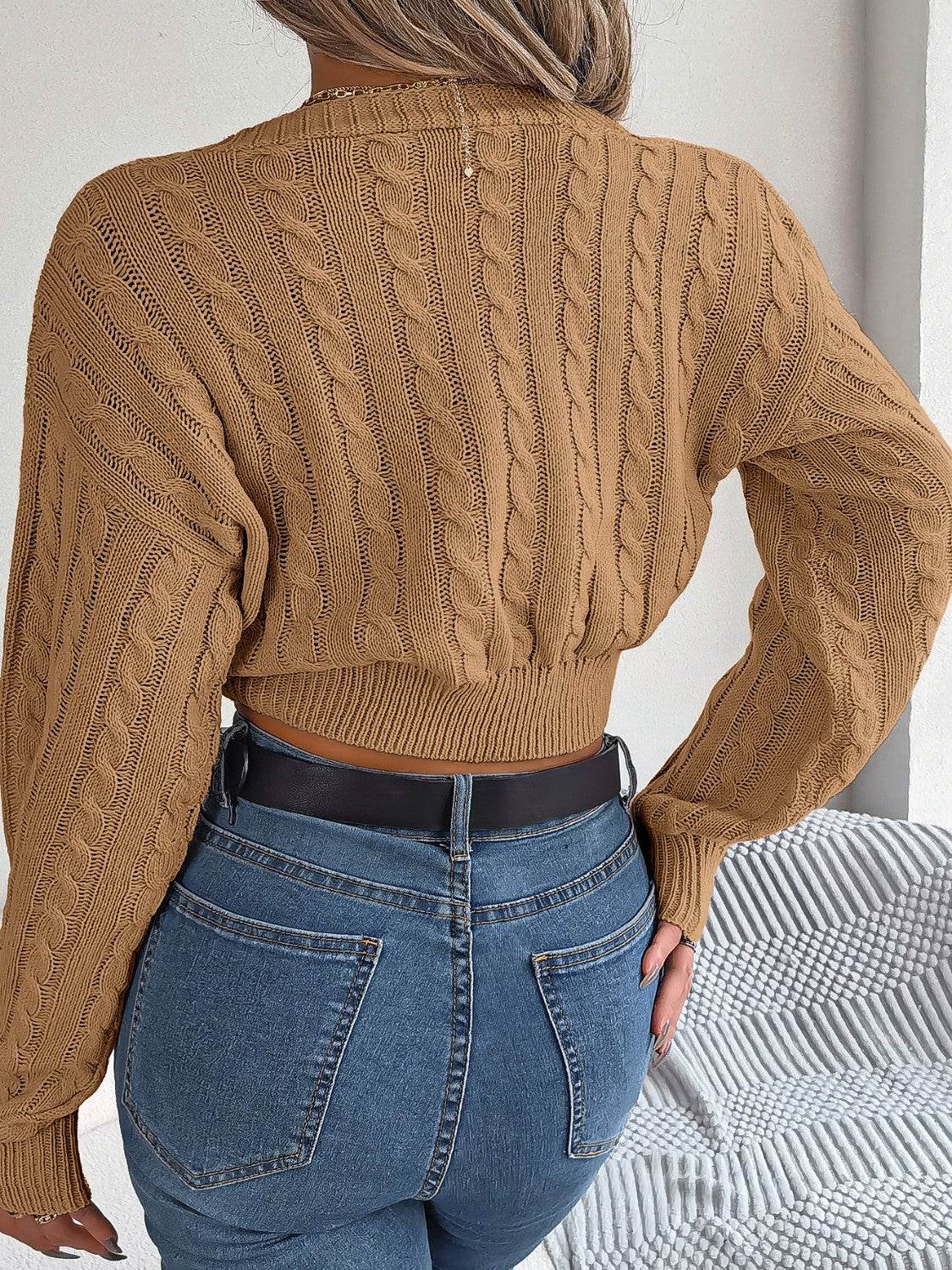 Twisted Cable-Knit V-Neck Sweater - Delanoir