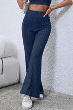 Basic Bae Full Size Ribbed High Waist Flare Pants - Delanoir