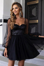 Sweetheart Neck Balloon Sleeve Mini Dress - Delanoir